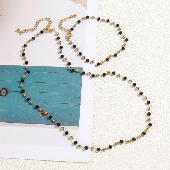 Modern Style Simple Style Classic Style Round Agate Titanium Steel Beaded 18K Gold Plated Women'S Bracelets Necklace