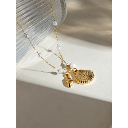 Modern Style Simple Style Classic Style Shell 304 Stainless Steel Imitation Pearl 18K Gold Plated Women'S Pendant Necklace