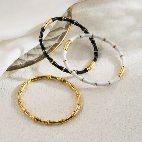 Modern Style Simple Style Color Block Stainless Steel Enamel Bangle