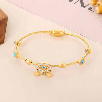 Modern Style Simple Style Devil's Eye Tree Stainless Steel Titanium Steel Plating Inlay Zircon 18k Gold Plated Bangle