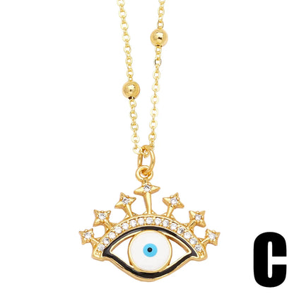 Modern Style Simple Style Eye Copper Plating Inlay Zircon 18k Gold Plated Pendant Necklace