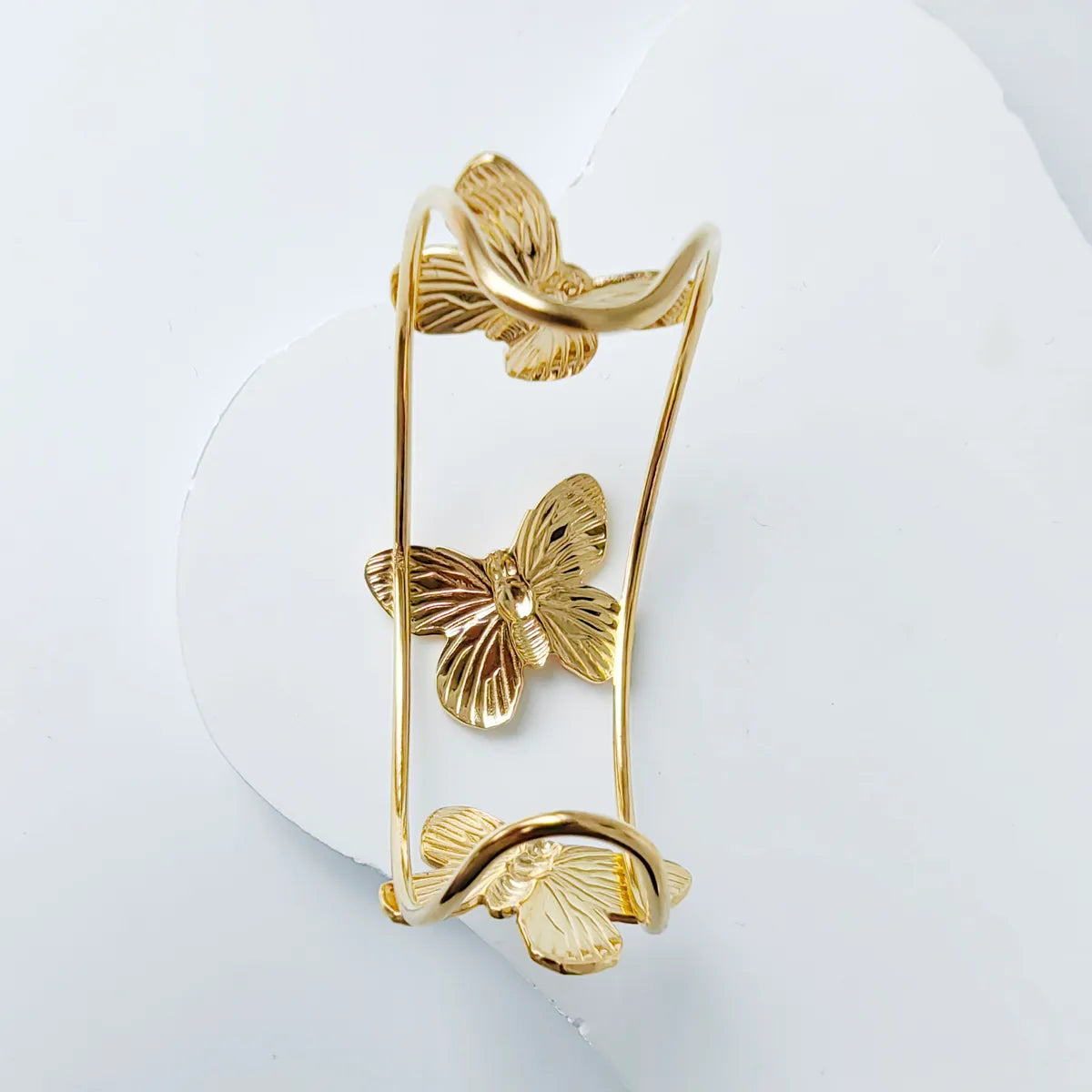 Modern Style Simple Style Flower Butterfly Ginkgo Leaf 304 Stainless Steel 18K Gold Plated Cuff Bracelets In Bulk