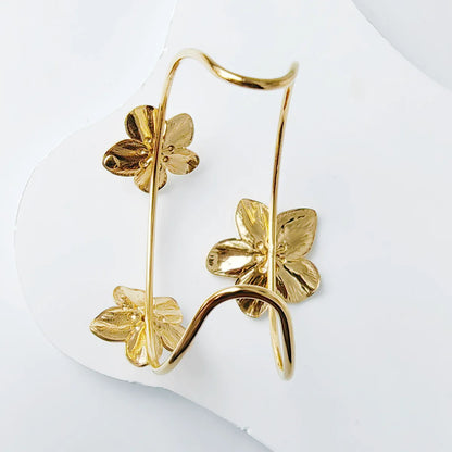 Modern Style Simple Style Flower Butterfly Ginkgo Leaf 304 Stainless Steel 18K Gold Plated Cuff Bracelets In Bulk