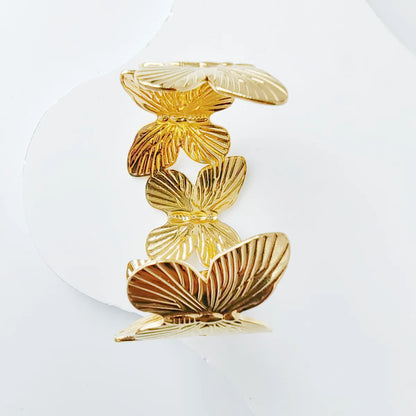 Modern Style Simple Style Flower Butterfly Ginkgo Leaf 304 Stainless Steel 18K Gold Plated Cuff Bracelets In Bulk