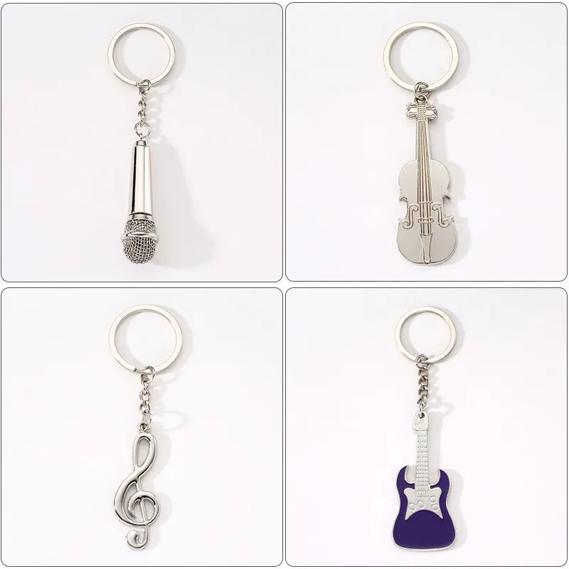 Modern Style Simple Style Guitar Microphone Notes Alloy Plating Bag Pendant Keychain