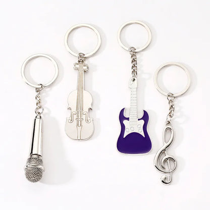 Modern Style Simple Style Guitar Microphone Notes Alloy Plating Bag Pendant Keychain