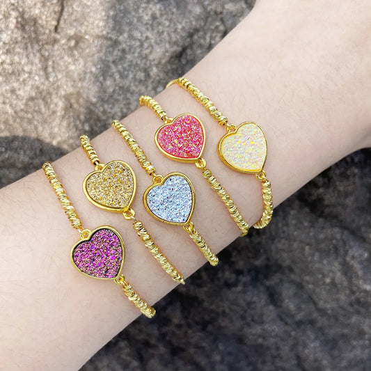 Modern Style Simple Style Heart Shape Copper Beaded Plating Inlay Ore 18k Gold Plated Bracelets