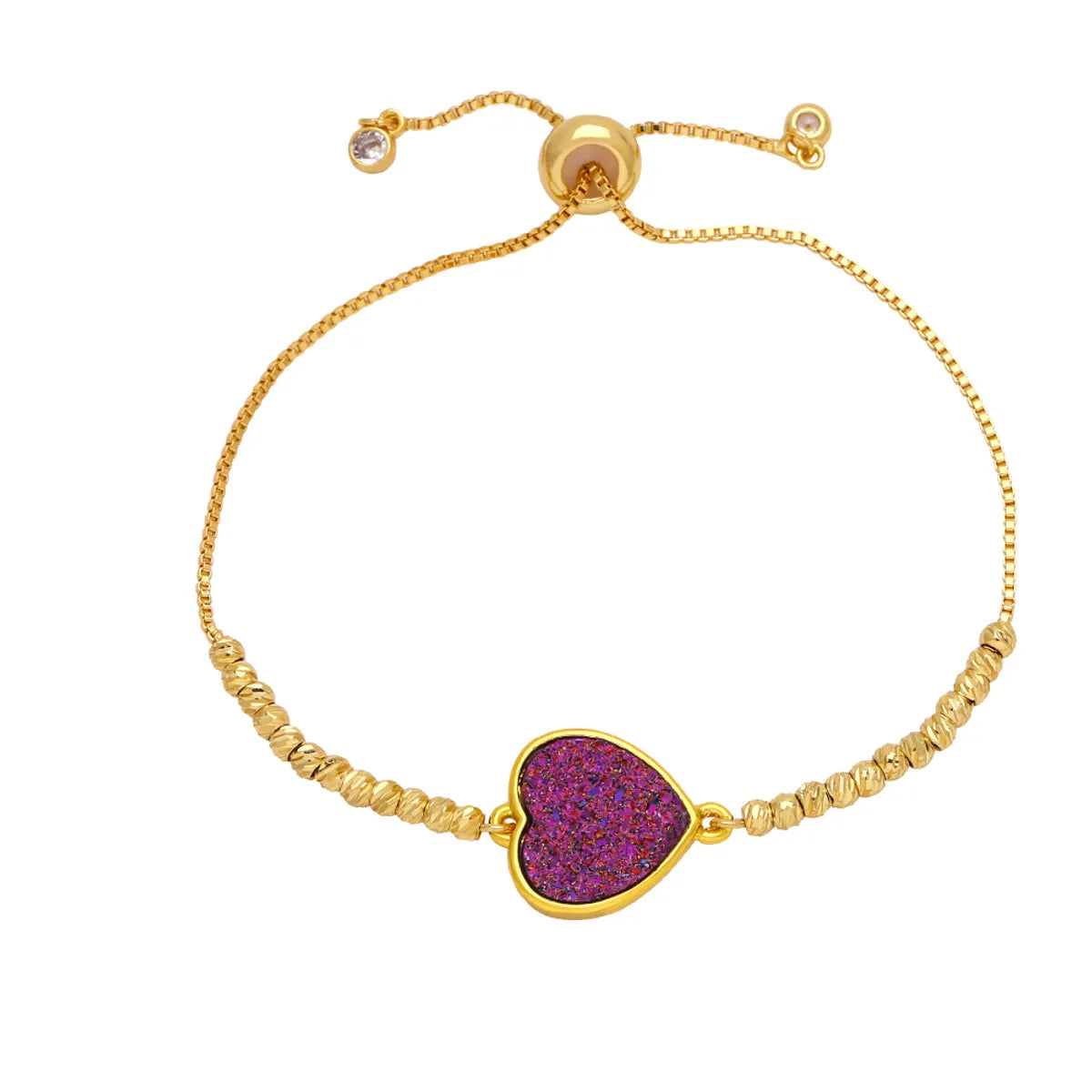 Modern Style Simple Style Heart Shape Copper Beaded Plating Inlay Ore 18k Gold Plated Bracelets