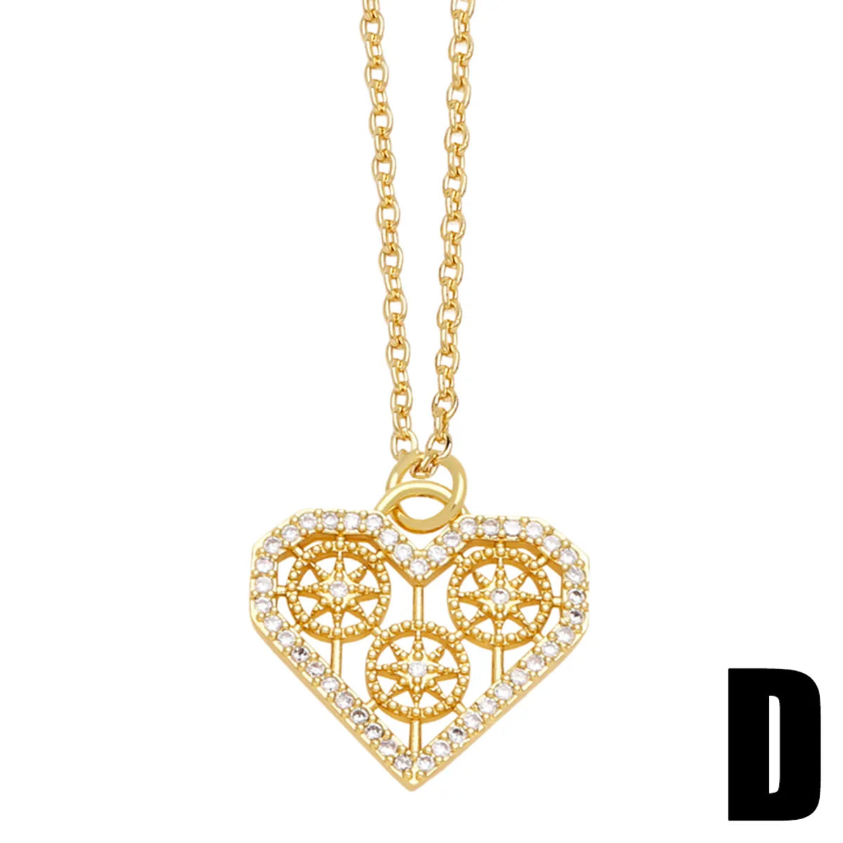 Modern Style Simple Style Heart Shape Key Copper Plating Inlay Zircon 18k Gold Plated Pendant Necklace