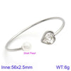 Modern Style Simple Style Heart Shape Stainless Steel Titanium Steel 18K Gold Plated Glass Stone Pearl Bangle In Bulk