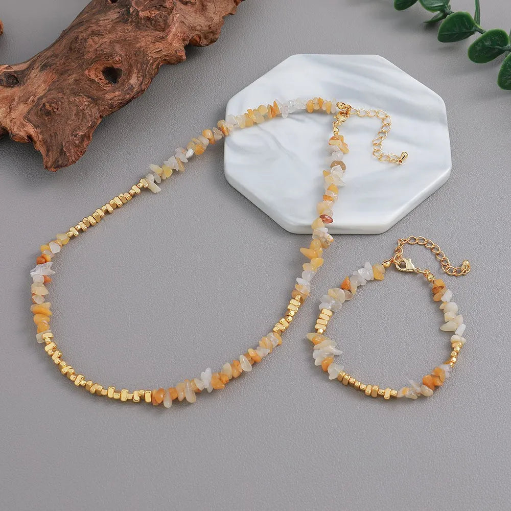 Modern Style Simple Style Irregular Natural Stone Copper 18K Gold Plated Bracelets Necklace In Bulk