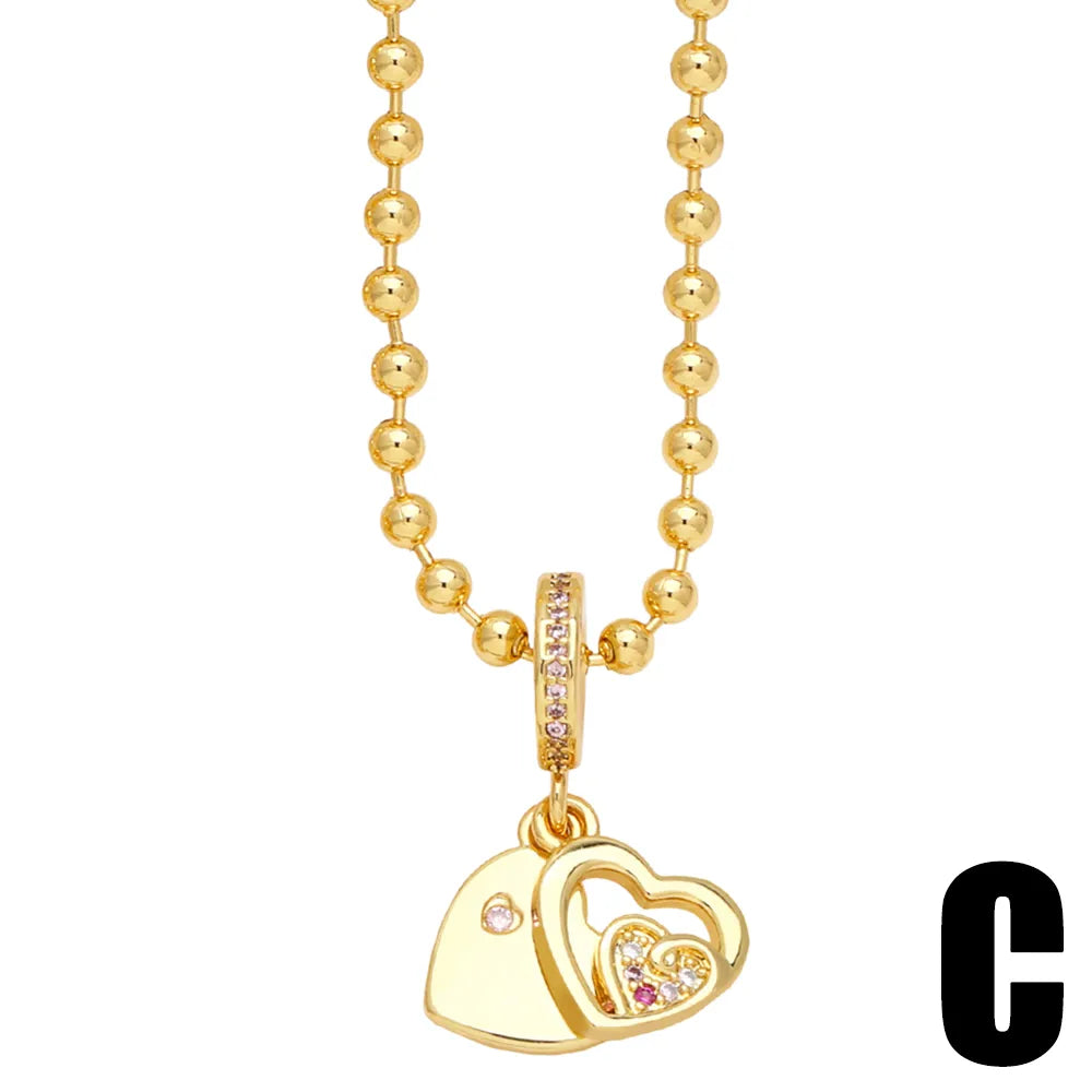 Modern Style Simple Style Letter Heart Shape Copper 18k Gold Plated Zircon Pendant Necklace In Bulk