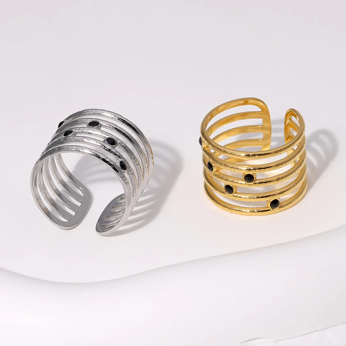 Modern Style Simple Style Lines Stainless Steel Enamel Plating 18k Gold Plated Open Rings