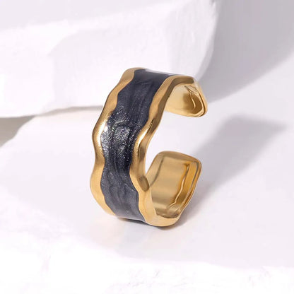 Modern Style Simple Style Lines Stainless Steel Enamel Plating 18k Gold Plated Open Rings