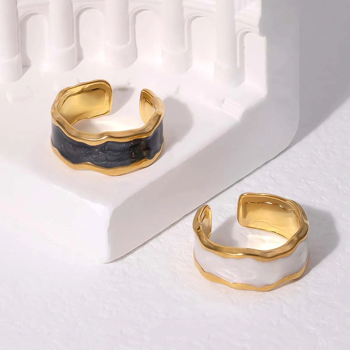 Modern Style Simple Style Lines Stainless Steel Enamel Plating 18k Gold Plated Open Rings