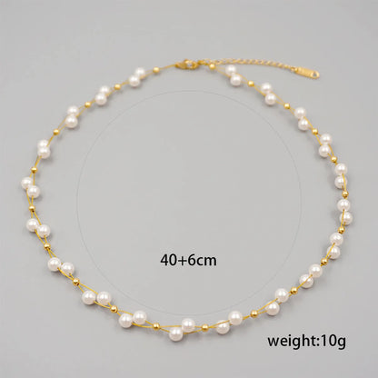 Modern Style Simple Style Round Gold Plated 304 Stainless Steel Imitation Pearl Titanium Steel Wholesale Necklace