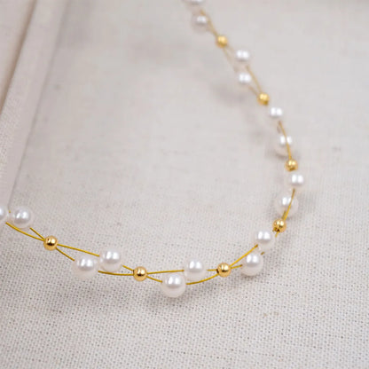 Modern Style Simple Style Round Gold Plated 304 Stainless Steel Imitation Pearl Titanium Steel Wholesale Necklace