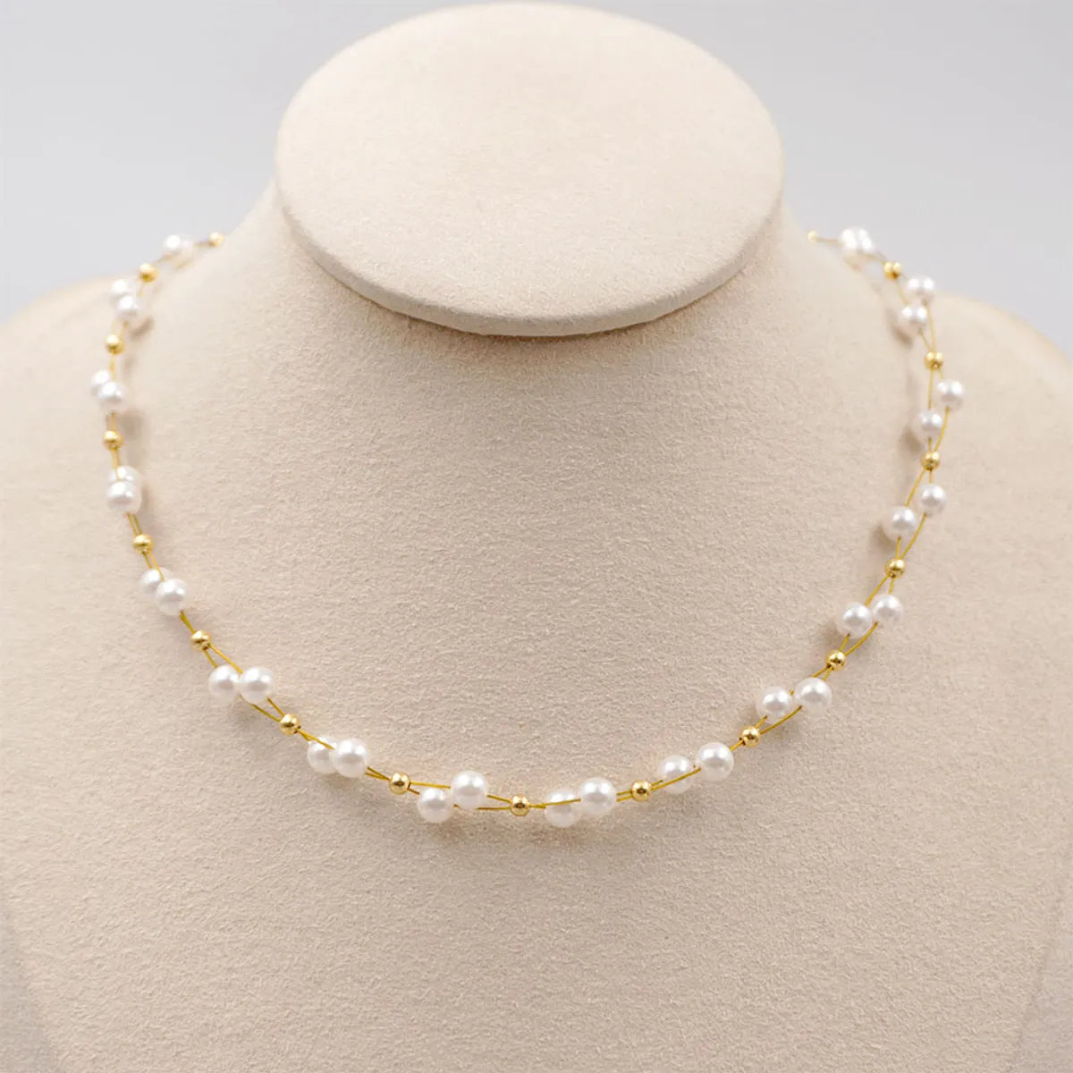 Modern Style Simple Style Round Gold Plated 304 Stainless Steel Imitation Pearl Titanium Steel Wholesale Necklace