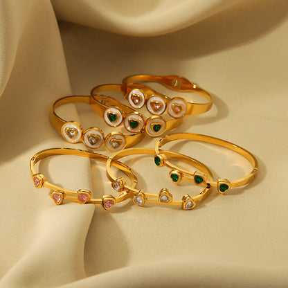 Modern Style Simple Style Round Heart Shape Stainless Steel Plating Inlay Zircon 18k Gold Plated Bangle