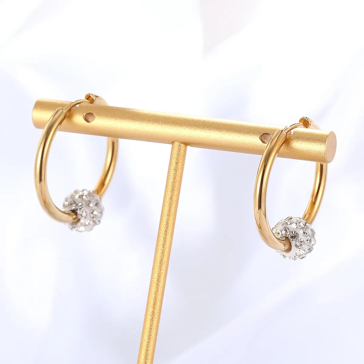 Modern Style Simple Style Round Stainless Steel Plating Inlay Zircon 18k Gold Plated Women's Hoop Earrings