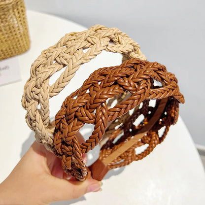 Modern Style Simple Style Solid Color Pu Leather Hair Band