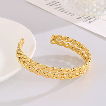 Modern Style Simple Style Solid Color Stainless Steel Titanium Steel Gold Plated Rhinestones Bangle In Bulk