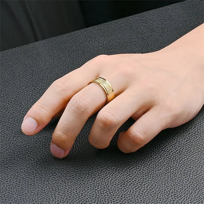 Modern Style Simple Style Solid Color Titanium Steel Polishing Plating Carving 18K Gold Plated Men'S Rings