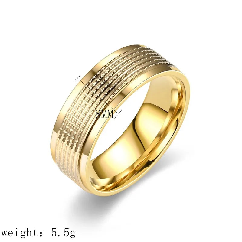 Modern Style Simple Style Solid Color Titanium Steel Polishing Plating Carving 18K Gold Plated Men'S Rings