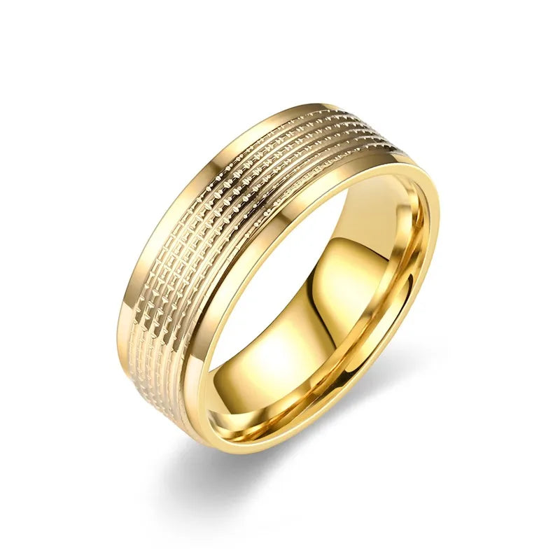 Modern Style Simple Style Solid Color Titanium Steel Polishing Plating Carving 18K Gold Plated Men'S Rings