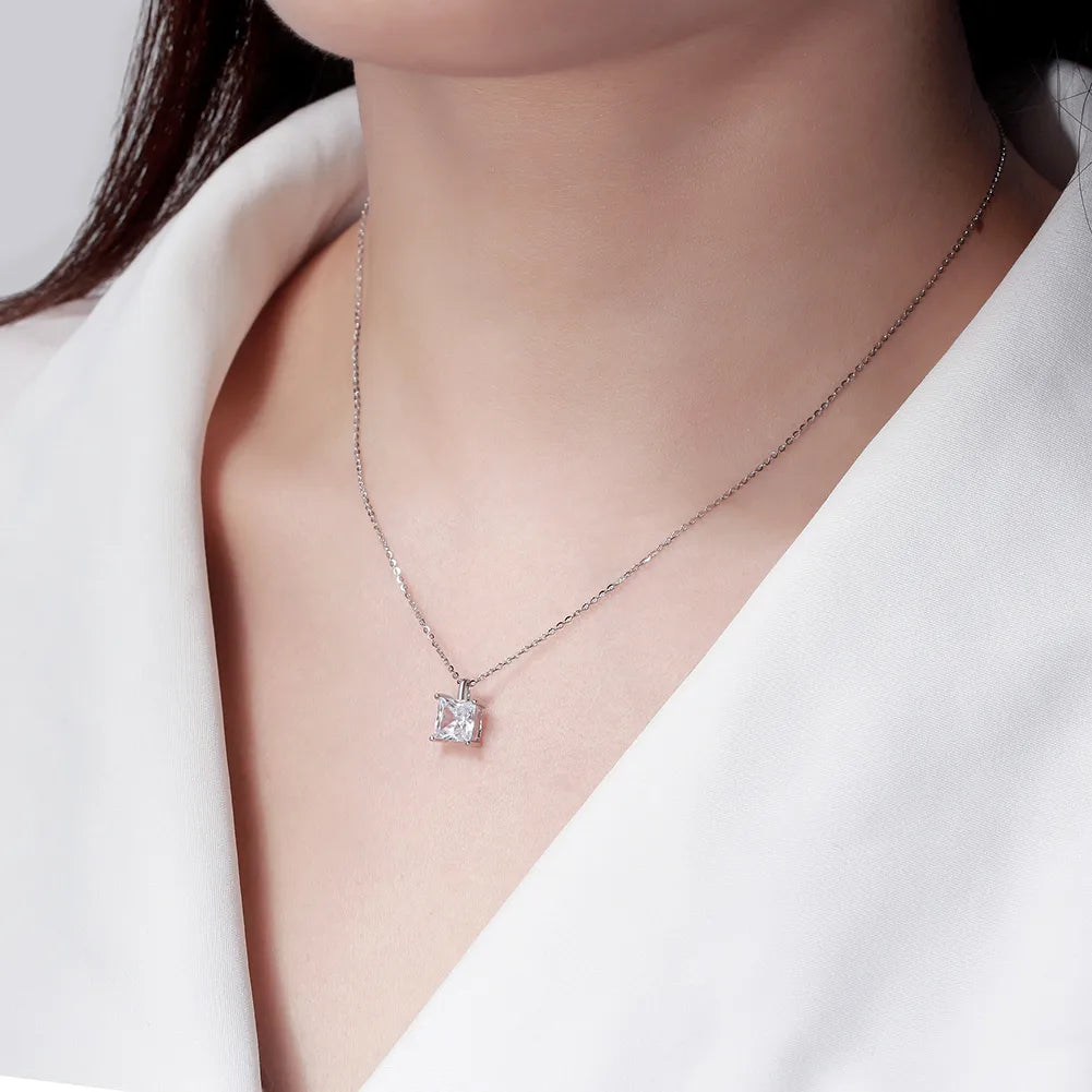 Modern Style Simple Style Square Sterling Silver 14k Gold Plated Rose Gold Plated White Gold Plated Zircon Pendant Necklace In Bulk