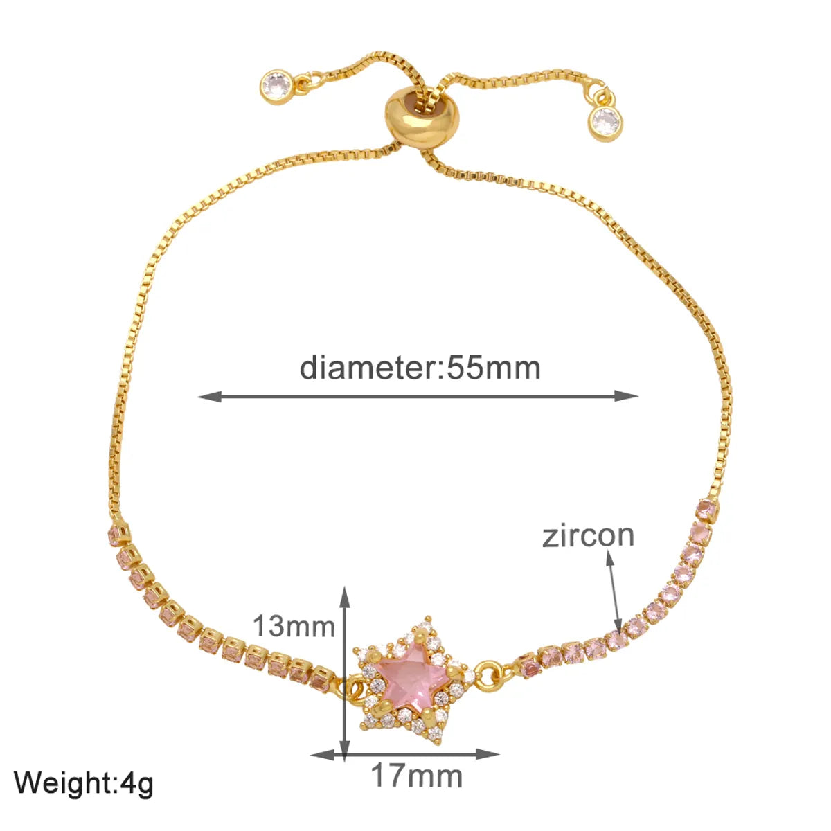 Modern Style Simple Style Star Copper Plating Inlay Zircon 18k Gold Plated Bracelets