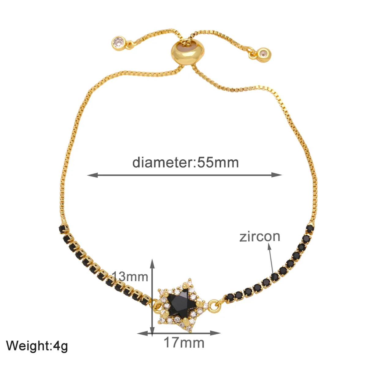 Modern Style Simple Style Star Copper Plating Inlay Zircon 18k Gold Plated Bracelets