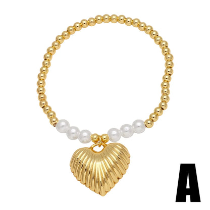 Modern Style Simple Style Star Heart Shape Lock 18K Gold Plated Artificial Pearl Copper Wholesale Bracelets