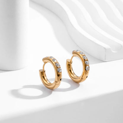 Modern Style Simple Style V Shape Round Stainless Steel Plating Inlay Zircon 18k Gold Plated Hoop Earrings