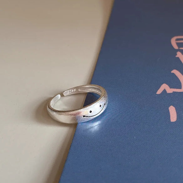 Modern Style Smile Face Sterling Silver Plating Open Rings