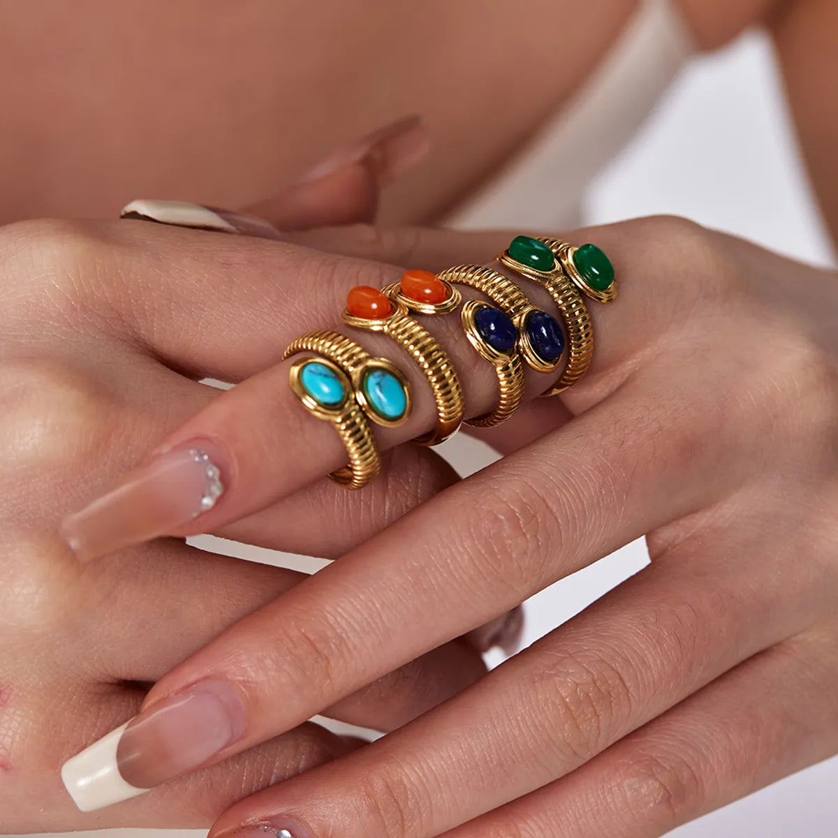 Modern Style Snake Stainless Steel Plating 18k Gold Plated Open Rings