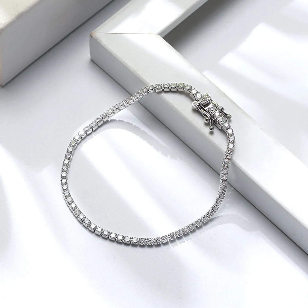 Modern Style Solid Color Sterling Silver Inlay Zircon Tennis Bracelet