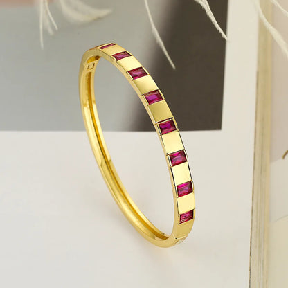 Modern Style Square Copper Plating Inlay Zircon 18k Gold Plated Bangle