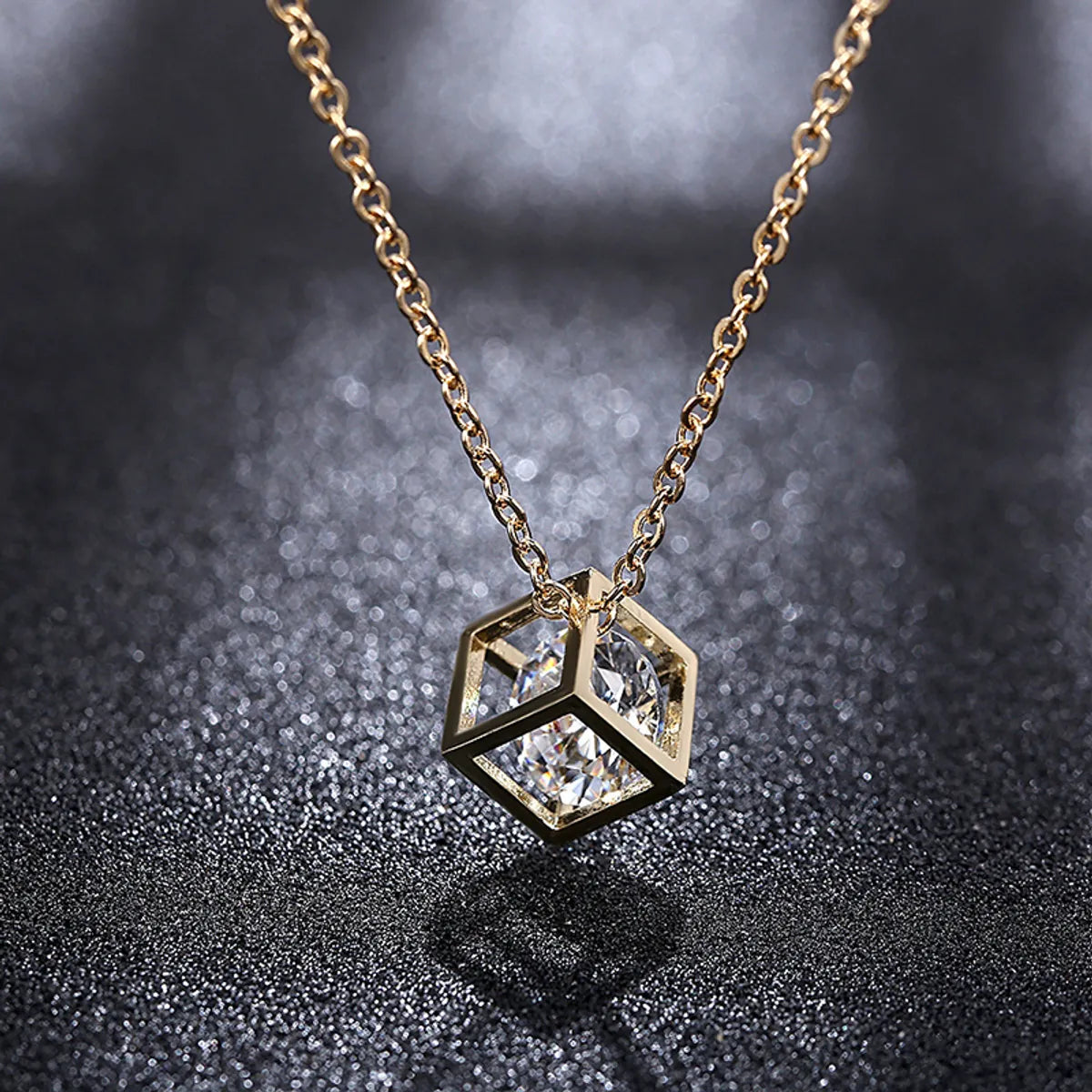 Modern Style Square Stainless Steel Plating Hollow Out Inlay Zircon 18k Gold Plated Pendant Necklace