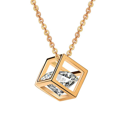 Modern Style Square Stainless Steel Plating Hollow Out Inlay Zircon 18k Gold Plated Pendant Necklace