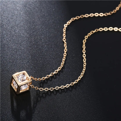 Modern Style Square Stainless Steel Plating Hollow Out Inlay Zircon 18k Gold Plated Pendant Necklace