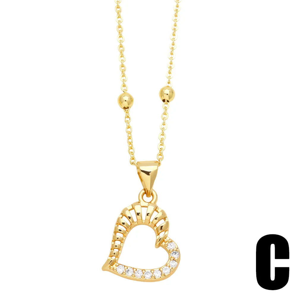 Modern Style Star Heart Shape Stainless Steel Copper Plating Inlay Zircon 18k Gold Plated Pendant Necklace