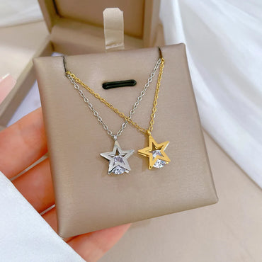 Modern Style Star Titanium Steel Plating Inlay Zircon Gold Plated Pendant Necklace