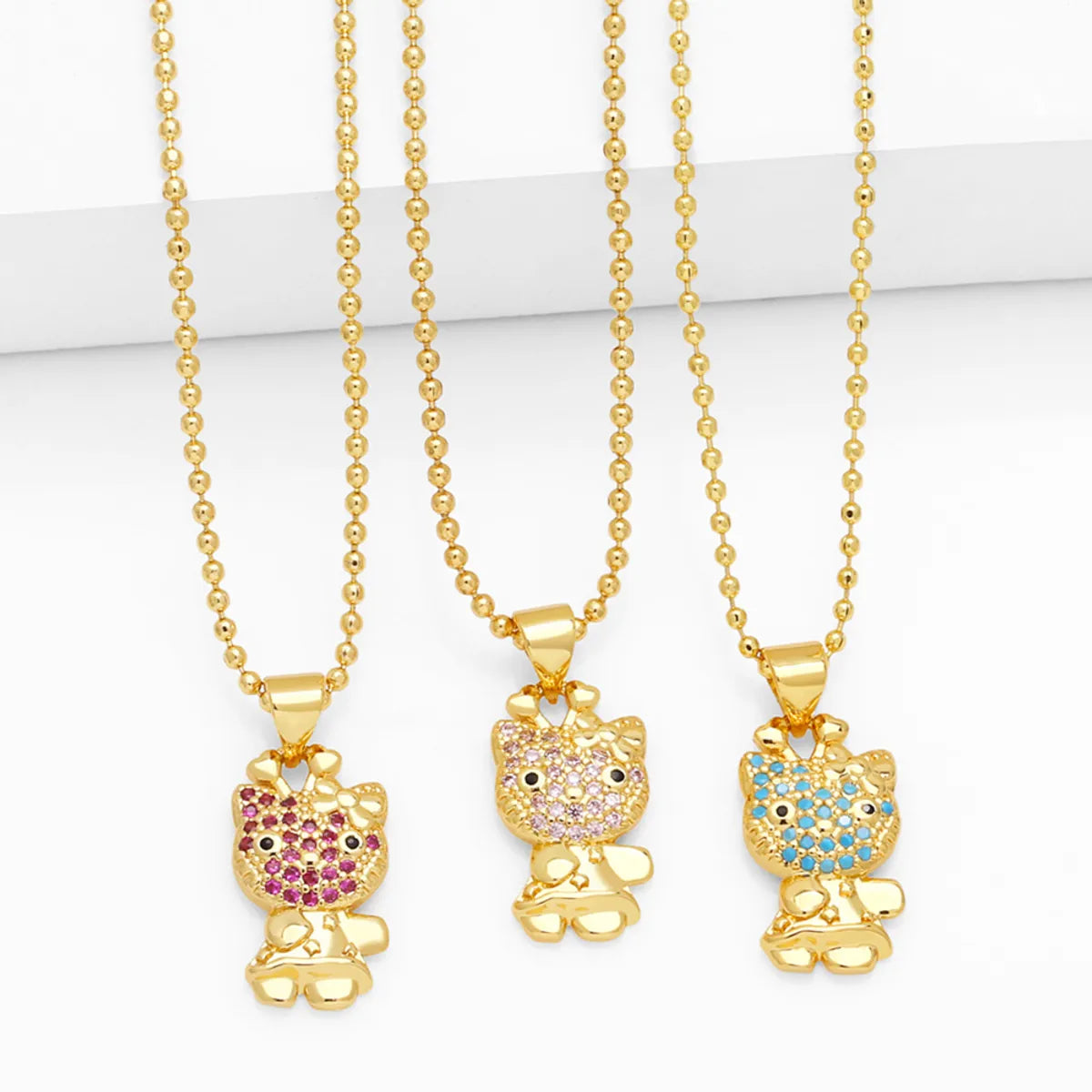 Modern Style Streetwear Little Bear Copper Plating Inlay Zircon 18k Gold Plated Pendant Necklace