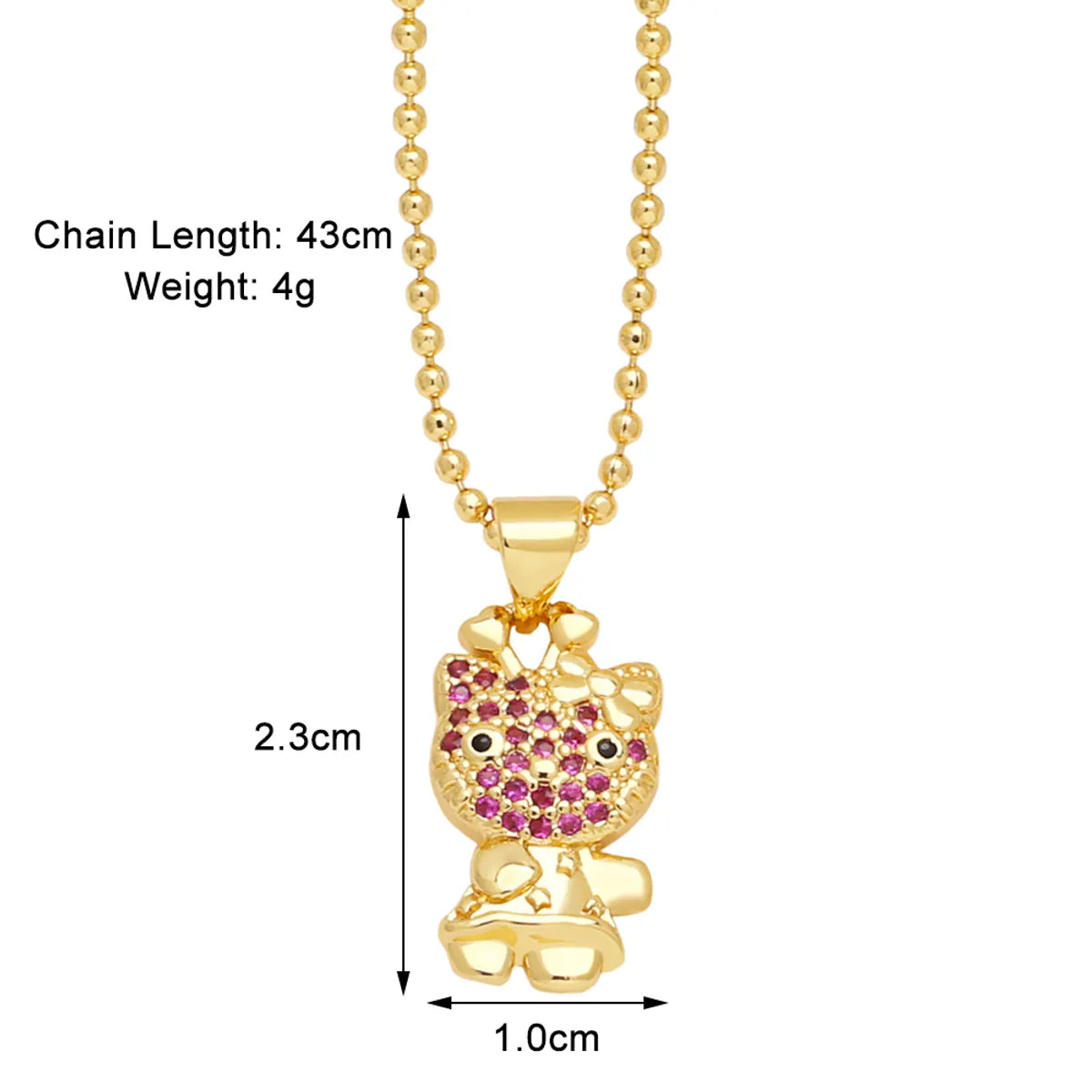 Modern Style Streetwear Little Bear Copper Plating Inlay Zircon 18k Gold Plated Pendant Necklace