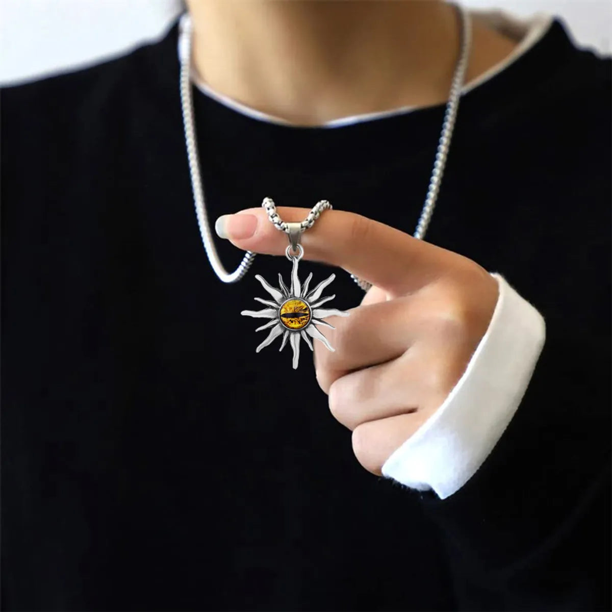 Modern Style Sun Stainless Steel Alloy Plating Men's Pendant Necklace