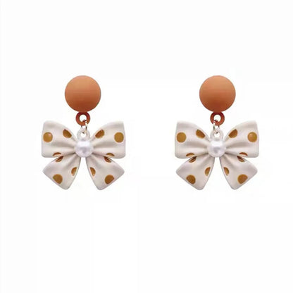 Modern Style Sweet Bow Knot Imitation Pearl Alloy Plating Women's Drop Earrings