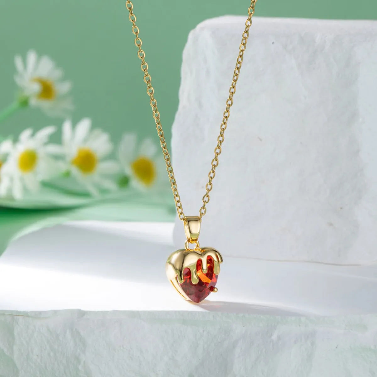 Modern Style Sweet Heart Shape Stainless Steel Plating Inlay Zircon 18k Gold Plated Gold Plated Pendant Necklace