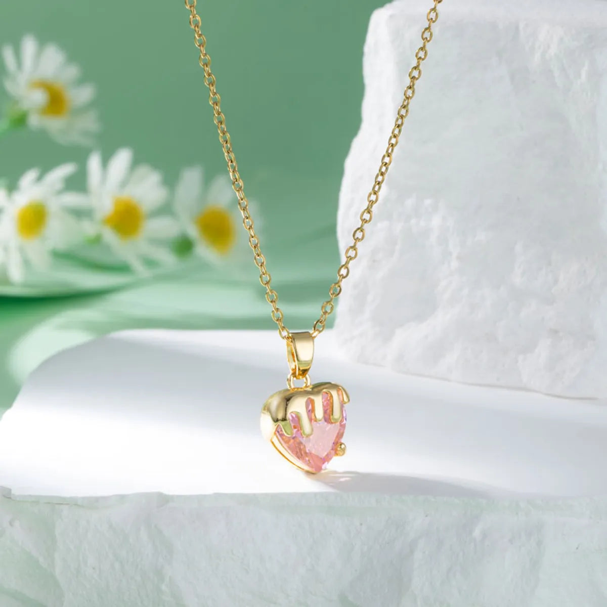 Modern Style Sweet Heart Shape Stainless Steel Plating Inlay Zircon 18k Gold Plated Gold Plated Pendant Necklace