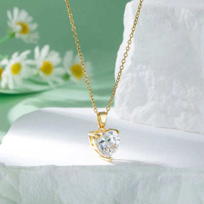 Modern Style Sweet Heart Shape Stainless Steel Plating Inlay Zircon 18k Gold Plated Gold Plated Pendant Necklace